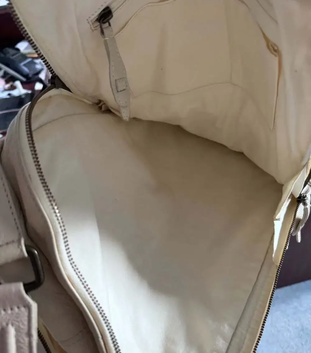 Free People East End Leather Laptop Backpack Off White Cream Beige